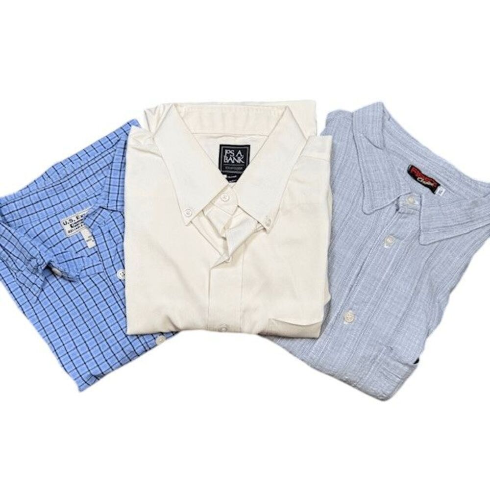 Jos. A. Bank Traveler Dress Shirts Bundle of 3 Button Down Cotton Blue White XL